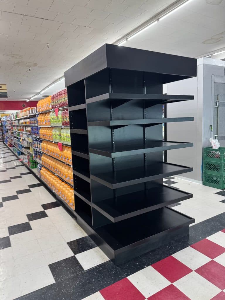 Black gondola with adjustable shelves