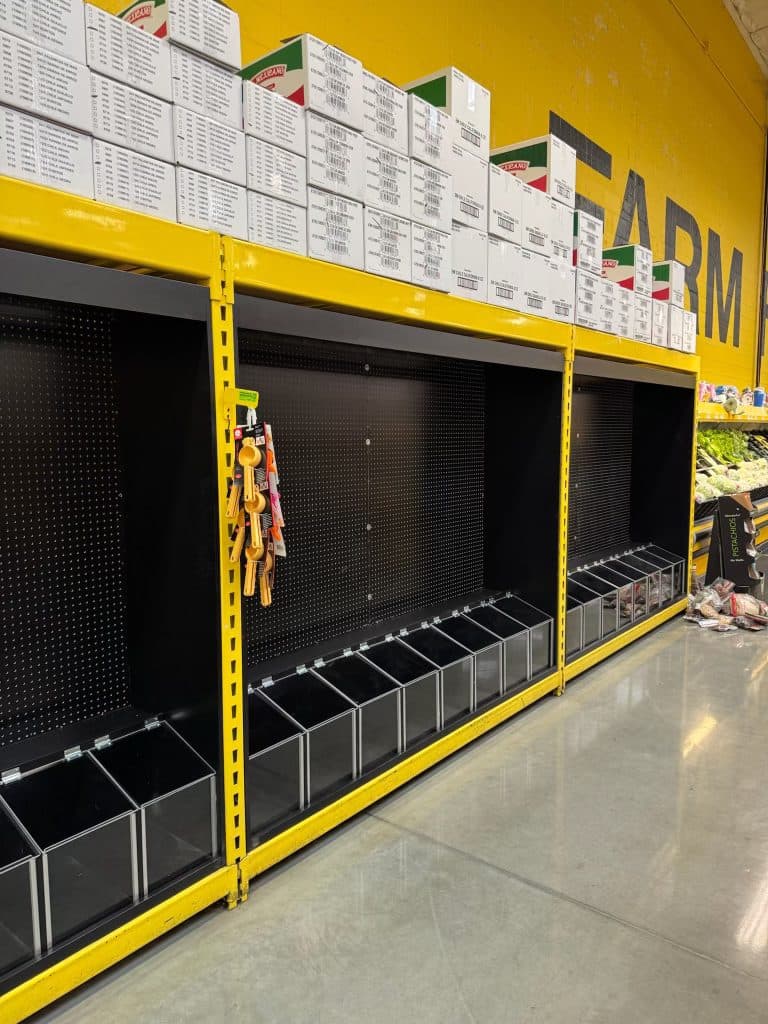 Pegboard wall with acrylic bulk bins